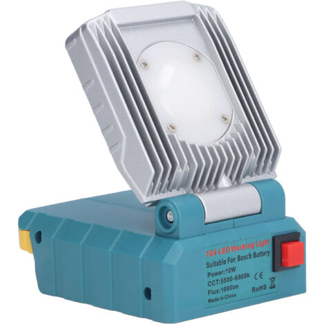 Lampe de chantier portable 10W LED compatible batteries Bosch 14.4V-18V Li-ion, éclairage atelier