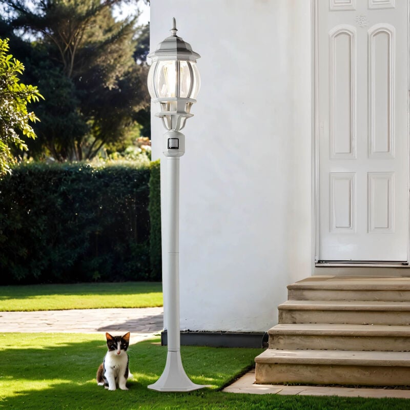 Lampe sur pied d'extérieur Brest blanche au design rustique avec détecteur de movement H:1,2m - Blanc