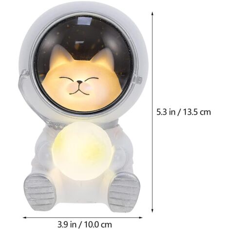 Lampe de chevet 3D Astronaute Chat Tenant la Lune - Décoration Chambre d'Enfant