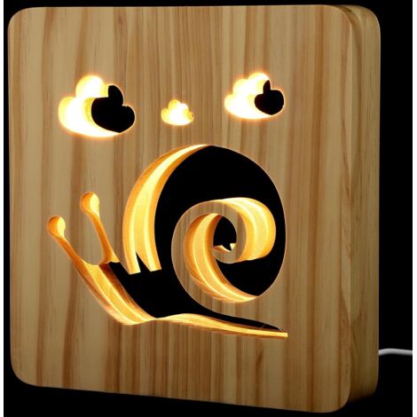Lampe de Chevet 3D en Bois Massif Lampe de Table LED