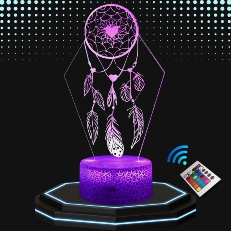 Lampe de chevet 3D LED attrape reves - Veilleuse changement de couleurs – Lampe tactile bureau et chambre enfant - ambiance