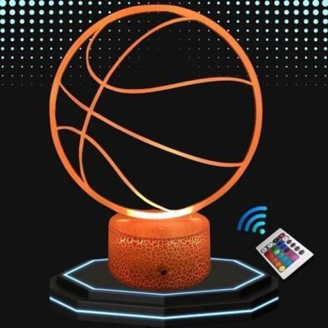Lampe de Chevet 3D LED Ballon Basket Basketball, 16 couleurs, Pour Enfant, Veilleuse, idée cadeau Noël anniversaire, sport