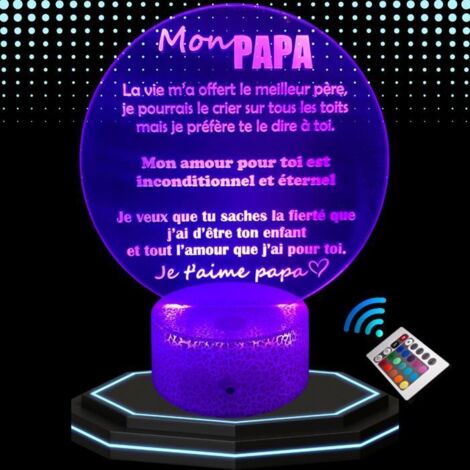 Lampe de Chevet 3D LED Cadeau Père Papa, Veilleuse Changement de couleurs, Lampe tactile bureau et chambre , Noël anniversaire fete