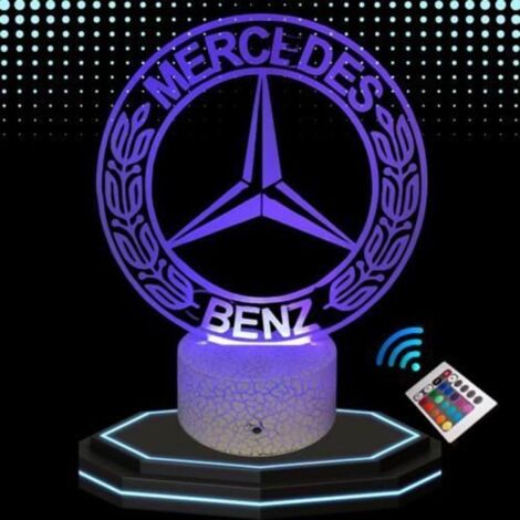 Lampe de Chevet 3D LED - Mercedes - Multicolore - Télécommande - Design Contemporain - Ambiance Unique