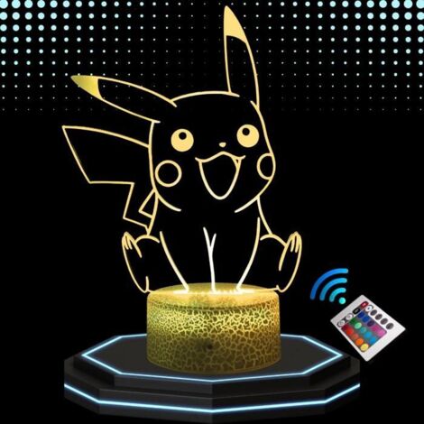 Lampe de chevet 3D LED - Pikachu - Multicolore - Tactile - Télécommande incluse