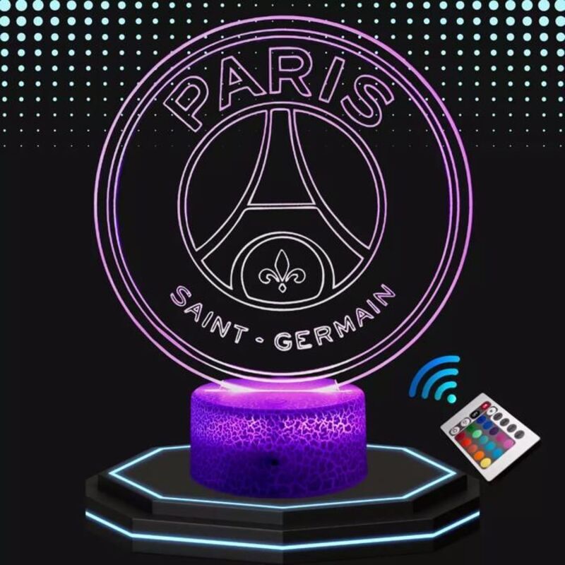 Lampe de Chevet 3D LED - PSG - Veilleuse Tactile - 16 Couleurs - Idée Cadeau Football - Décoration Unique