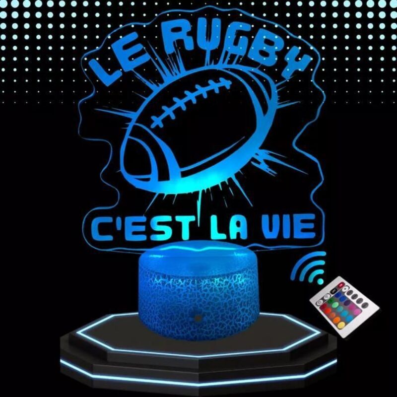 Lampe de Chevet 3D LED - Rugby - Multicolore - Tactile - Télécommande - Décorative