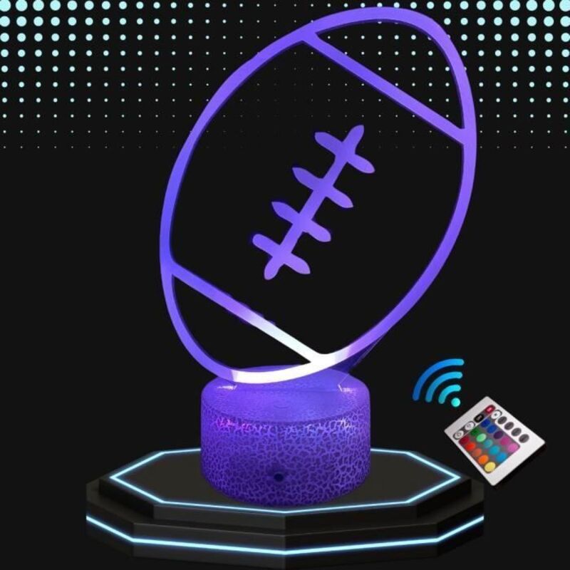 Lampe de chevet 3D LED - Veilleuse Rugby - Multicolore - Tactile - Télécommande - Décoration Enfant