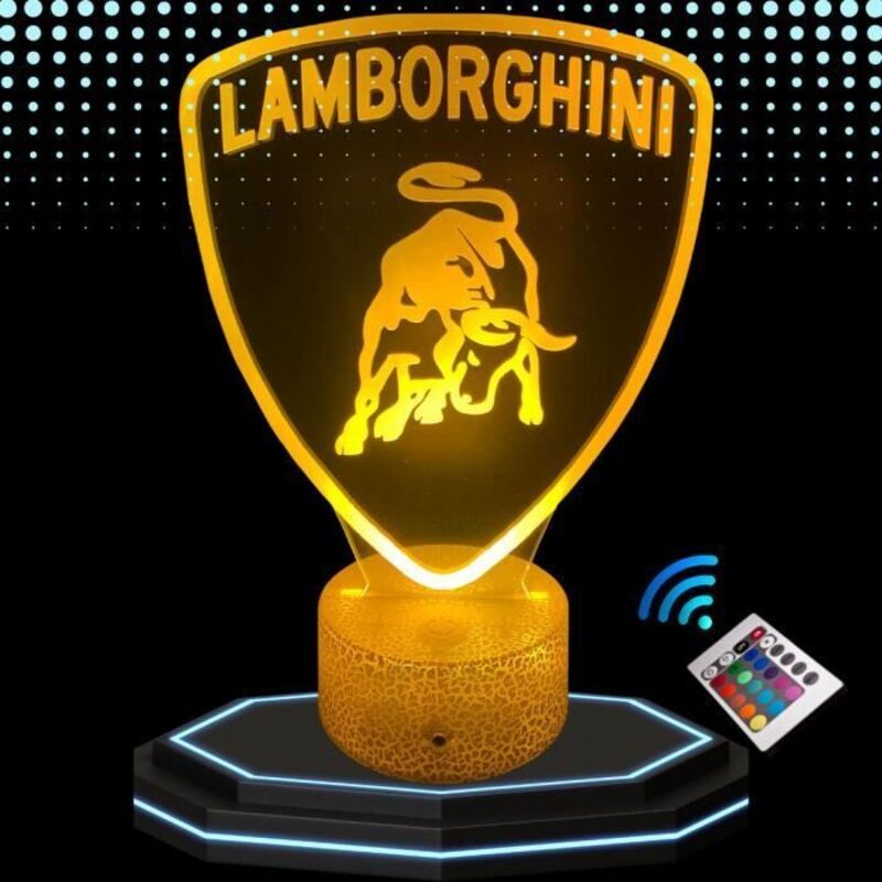 Lampe de Chevet 3D LED Voiture Lamborghini, Veilleuse changement de Couleurs, Lampe Tactile Bureau et Chambre, idée Cadeau