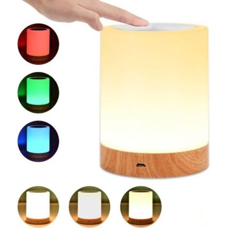 Lampe de Chevet à Capteur en bois Tactile LED Veilleuses USB Ajustable 6 Couleurs Lumière Douce Décorations d\'intérieur
