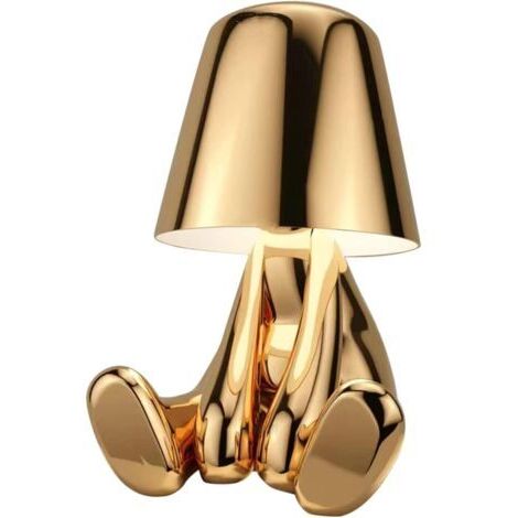 Lampe De Chevet À Commande Tactile, Ornements Décoratifs De Luxe en Forme d'homme Doré, Veilleuse Moderne À Intensité Variable