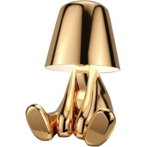Lampe De Chevet À Commande Tactile, Ornements Décoratifs De Luxe en Forme d'homme Doré, Veilleuse Moderne À Intensité Variable