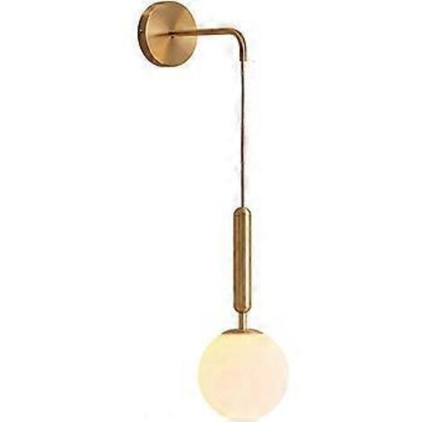 Lampe de chevet, applique murale en laiton avec abat-jour en verre blanc dépoli pour espaces modernes (longueur 24 cm, base 10 cm)