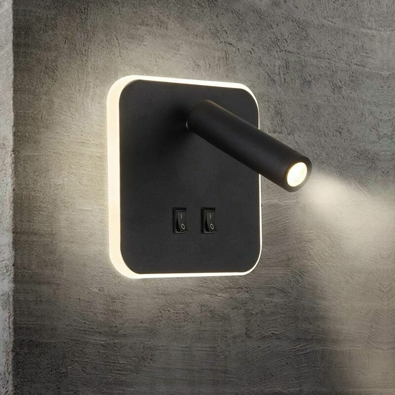 Lampe de chevet applique murale led lampe de chambre à coucher lampe murale de salon, (carré (noir), (lumière chaude par défaut)