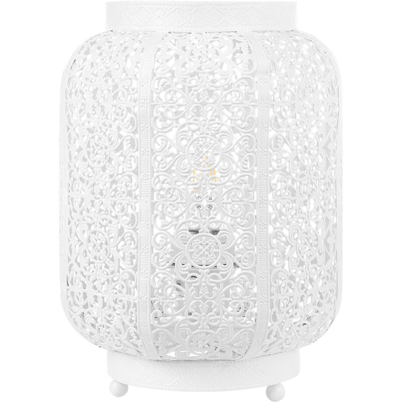 Beliani - Lampe à Poser Déco en Métal Blanc Beige Ajouré aux Motifs Baroques E27 Max 40W Lumière Ambiante de Salon ou Chambre Romantique et Glamour