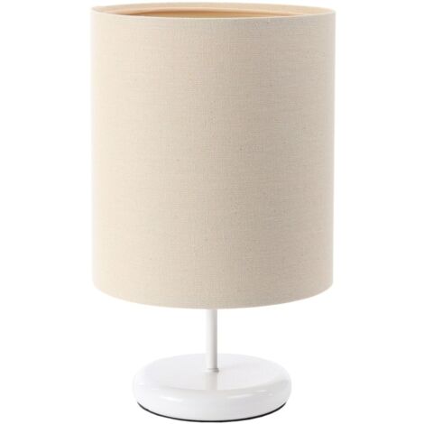 Lampe de chevet Boho 0E0s-C-130w - Pietement blanc, extérieur en jute beige clair crème, intérieur beige crème