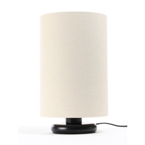 Lampe de chevet Boho 0E0s-D-130cz - Pietement noir, extérieur en jute beige clair crème, intérieur beige crème