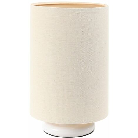 Lampe de chevet Boho 0E0s-D-130w - Pietement blanc, extérieur en jute beige clair crème, intérieur beige crème