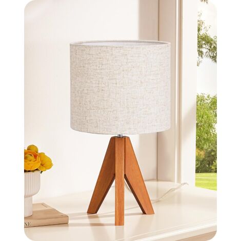Lampe de Chevet Bois - 1 Unité - Trépied Orange et Lin - Éclairage Doux - Salon Chambre Bureau - 36cm