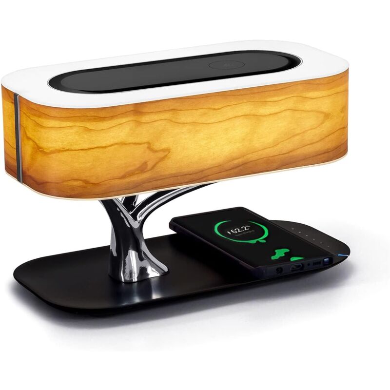 Lampe de Chevet by avec Parleur Bluetooth et Chargeur Sans Fil, Mode Veille Gradation progressive [Classe énergétique G]