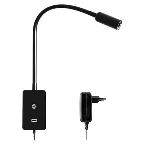 ENUOTEK Lampe de Chevet Chambre Applique Murale Tête de Lit de Lecture Livre LED avec Interrupteur Tactile, Luminaire Noir, Port USB 5V 2A, Éclairage Neutre, 100%- 70%- 35%- 15% Luminosité Variable