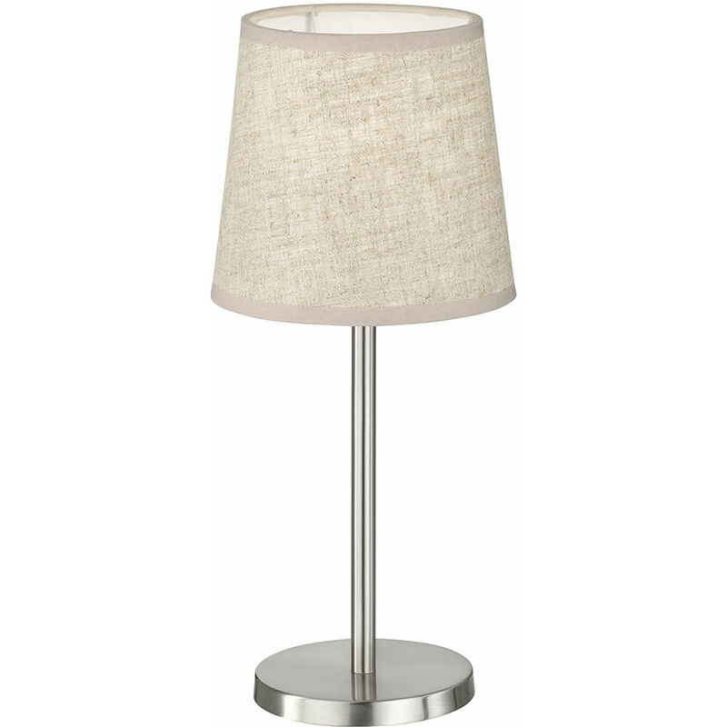 Lampe de chevet, chambre, lampe à poser, salon, beige Lampe à poser, 30 cm, nickel mat, lin couleur sable, 1x douille E14, d 14 cm