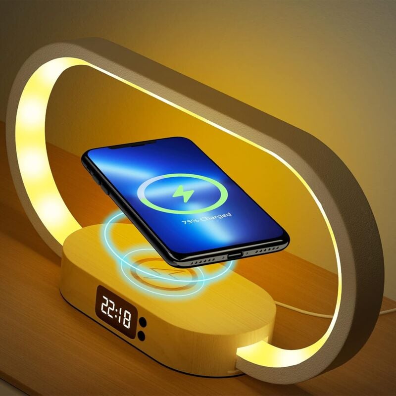 Lampe de chevet Chargement sans fil, lampe de table LED à commande tactile à intensité variable pour chambre à coucher, veilleuse USB avec 5 couleurs