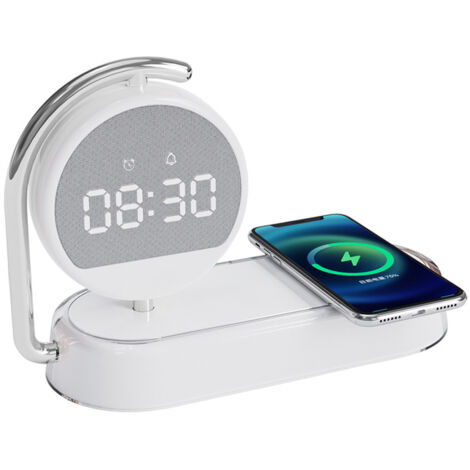 Lampe de Chevet Chargeur sans Fil Lampe de Nuit avec Chargeur Horloge,Induction Veilleuse Tactile LED 3 Intensité Variable avec Lumière Douce,Lampes Tactiles De Table pour Chambre [Classe énergétique 