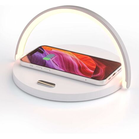 Lampe de Chevet Chargeur sans Fil,  Lampe de Table Tactile, Veilleuse LED avec QC3.0 10W Certified Chargeur Induction, Veilleuse Tactile à Intensité Variable avec 3 Niveaux de Iuminosité，Blanc