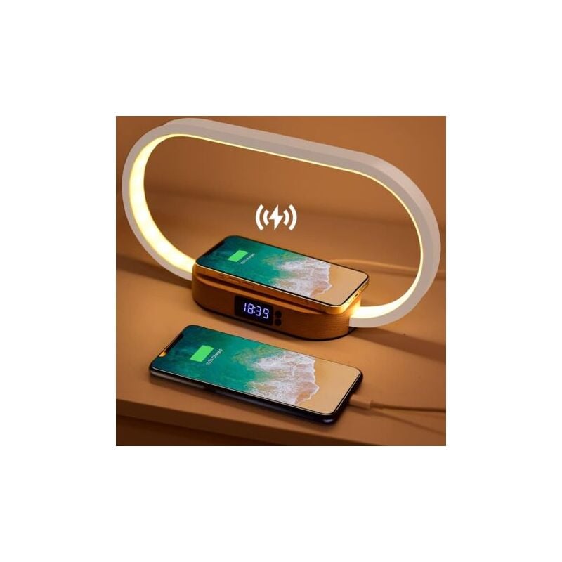 Aiperq - Lampe de Chevet Chargeur sans Fil, Tactile avec Port usb, Chargeur Induction avec L'horloge, Lampe de Table avec 3 Modes de Couleur et