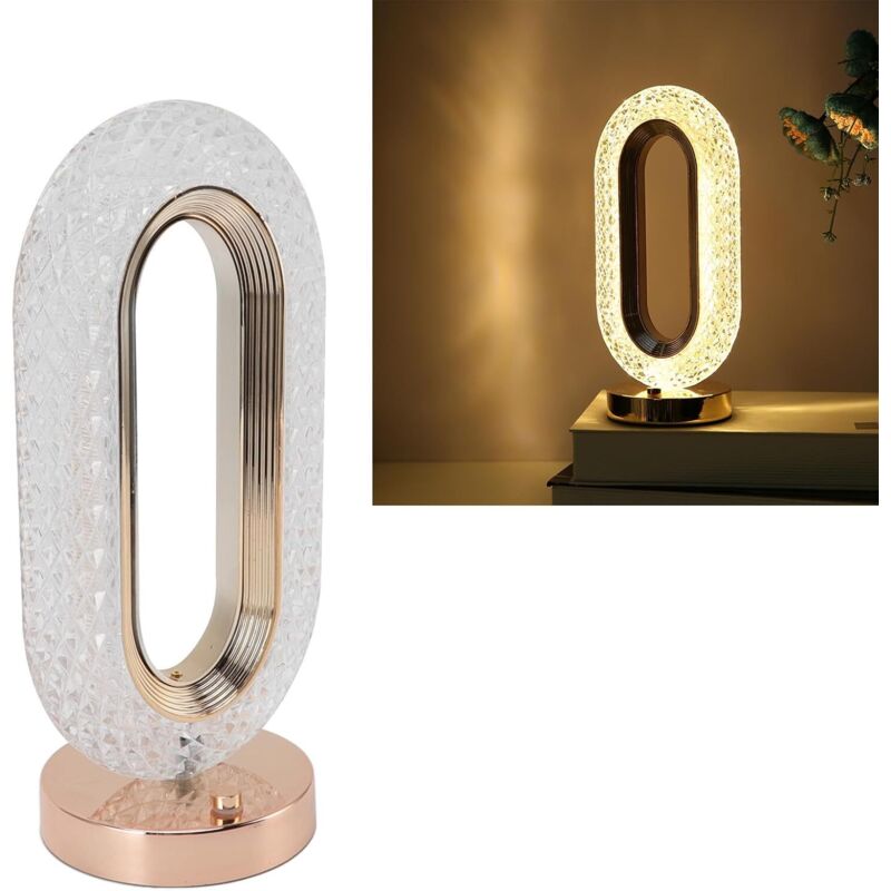 Lampe de Chevet Cristal LED Luxe Interrupteur Tactile 2000mAh Changement de Couleurs Maison Doré