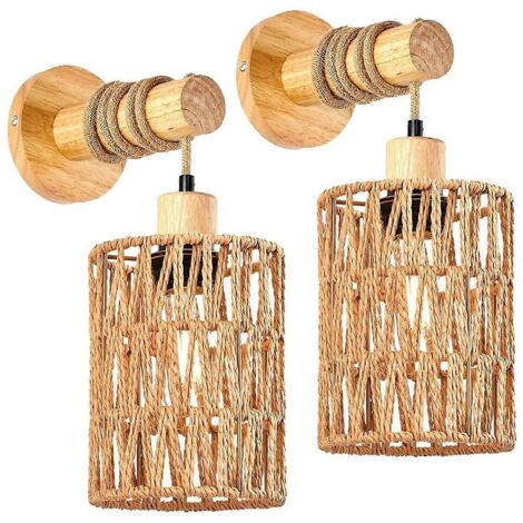 Lampe de chevet cylindrique en rotin tressé, A