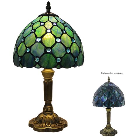 Lampe de chevet décorative vintage Tiffany en vitrail, idéale pour la chambre ou le salon, avec ampoule E27 [Classe énergétique E]