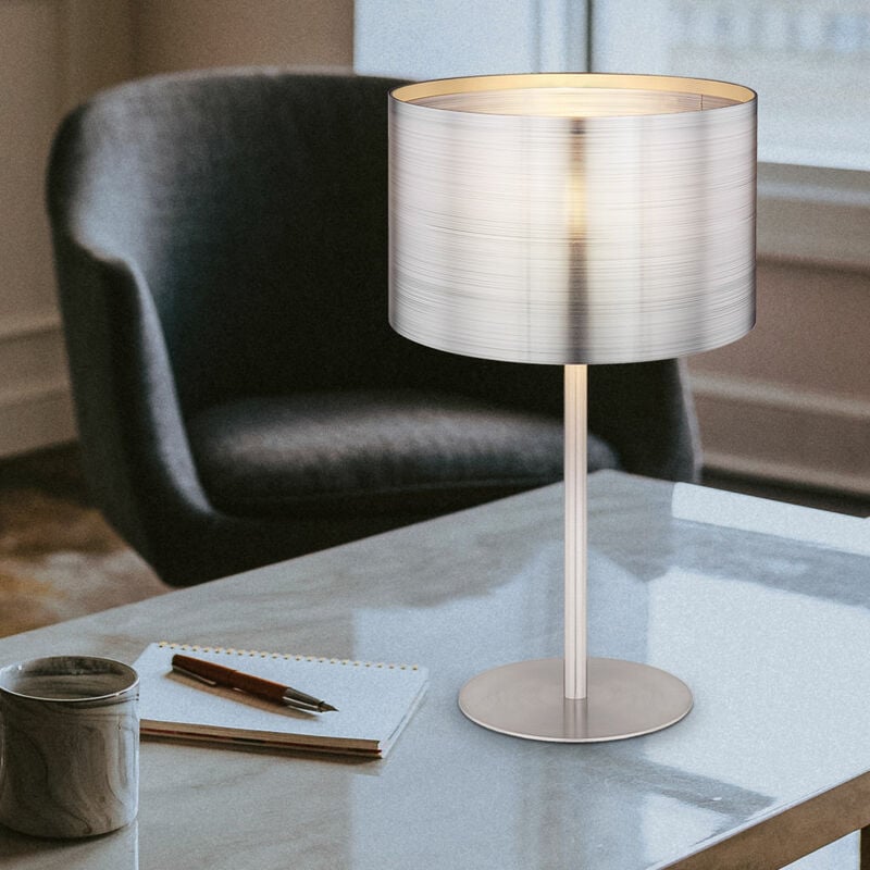 Lampe de table argentée lampe de chevet lampe de bureau ronde, lampe de table abat-jour aspect métallique lampe de lecture, métal, 1x E14, DxH 23x40cm