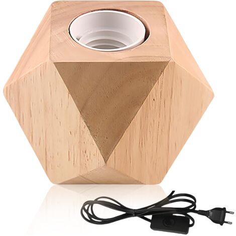 Lampe de chevet en bois, culot E27, base en bois diamant, prise européenne, parfaite pour chambre à coucher, salon, bureau (sans ampoule)