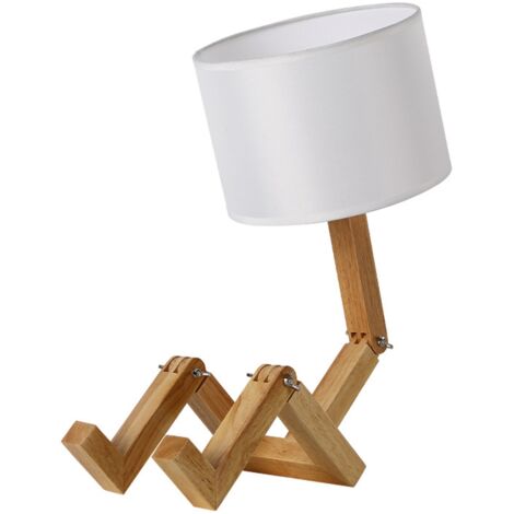 Lampe de chevet en bois cylindrique réglable pour chambre, salon, bureau - Ampoule 12W tricolore, prise EU 8031 beige