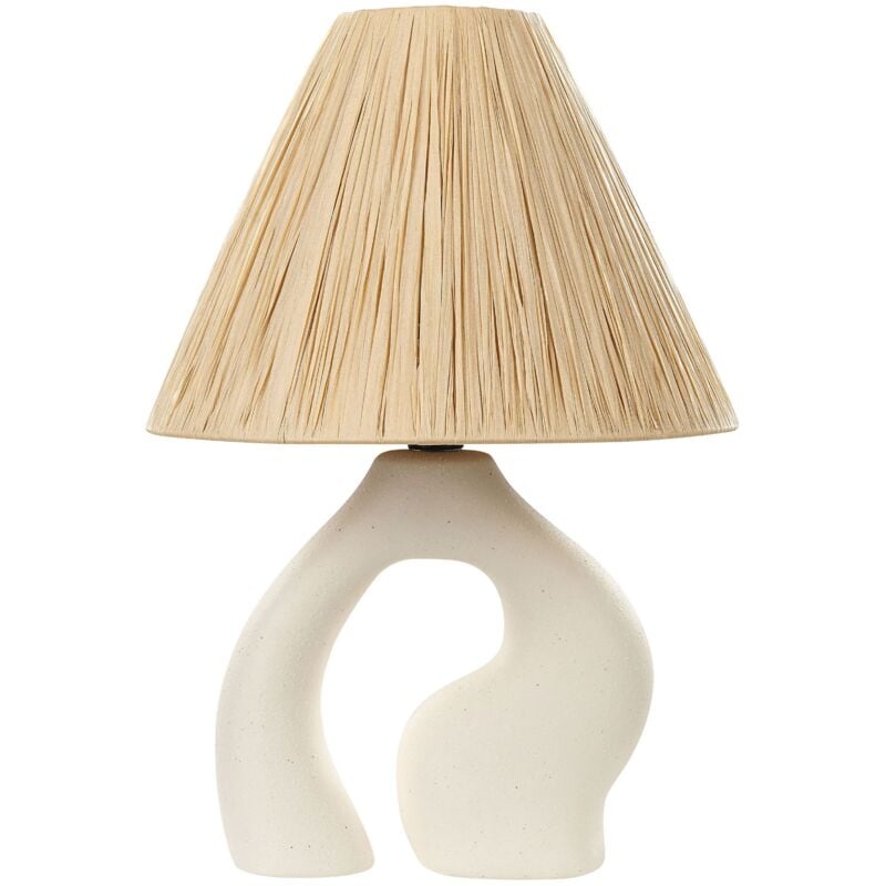 Lampe de Chevet en Céramique Blanche 42 cm avec Abat-Jour en Papier Design Barbas