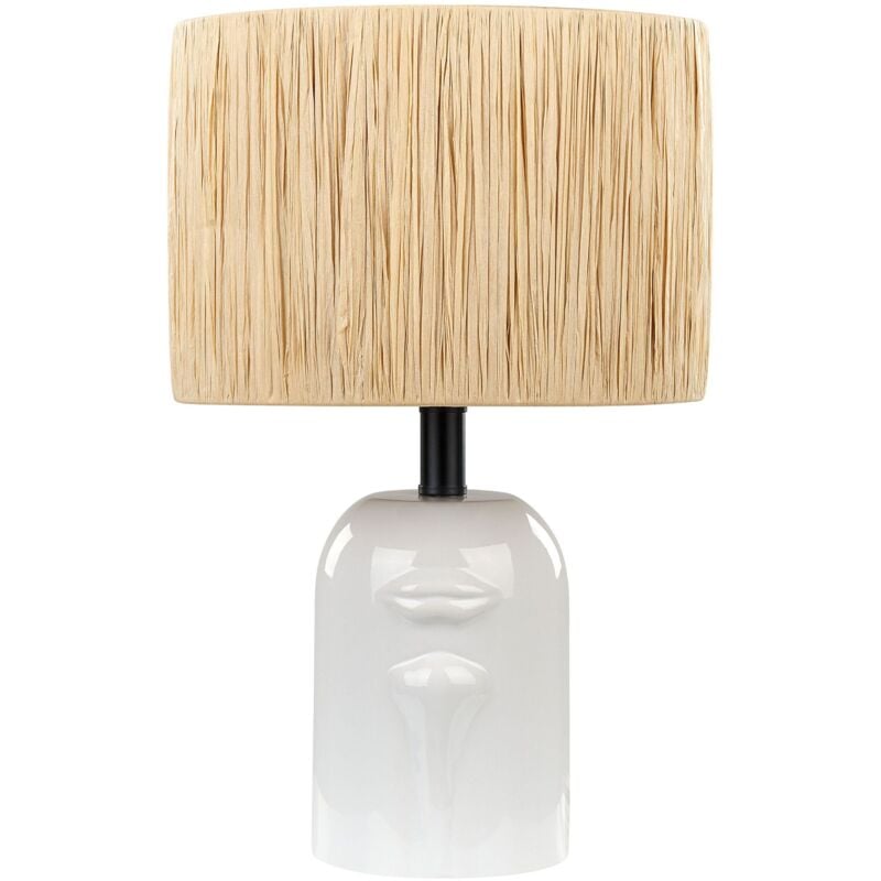 Lampe de Chevet en Céramique Blanche 46 cm avec Abat-Jour en Papier Design Jubones