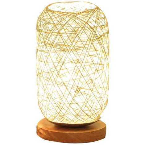 Lampe De Chevet En Corde De Rotin Et Bois-Ensoleillé