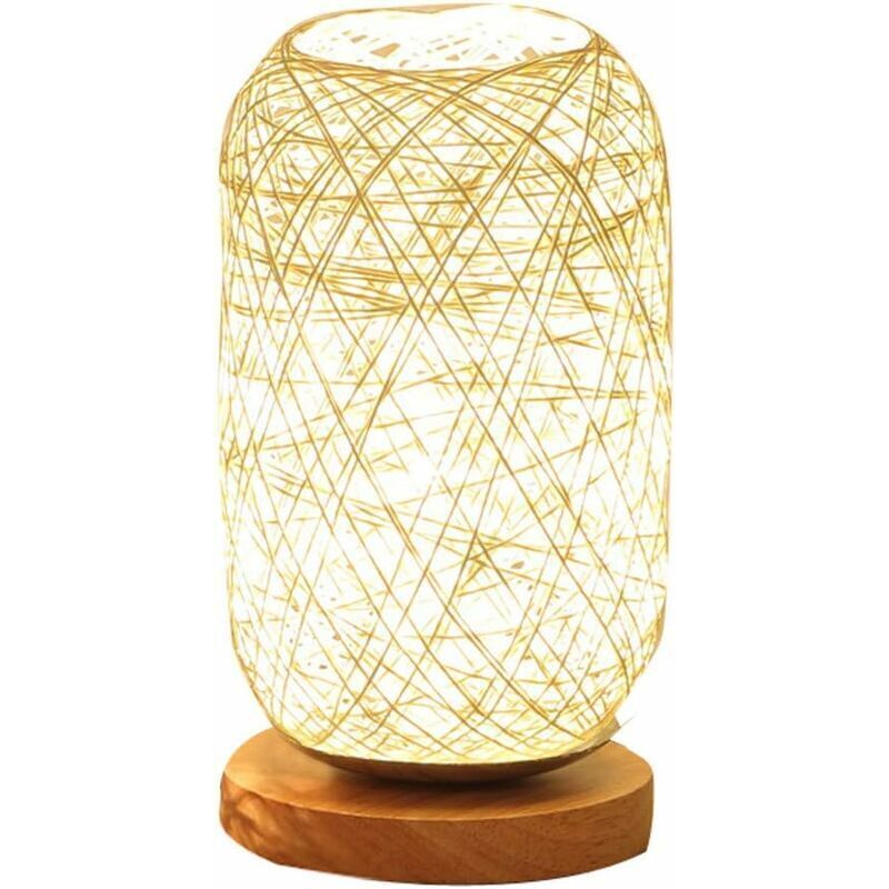 Basetbl - Lampe de chevet en cordon en rotin et support en bois (Beige)