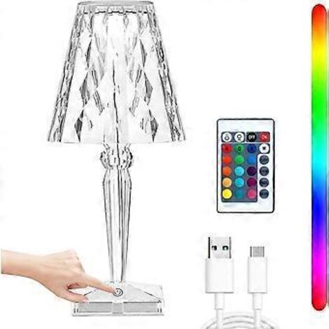 Lampe de chevet en cristal, lampe de table décorative avec ports de chargement USB, commande tactile, 3 températures de couleur pour chambre, salon, chambre d'amis et bureau