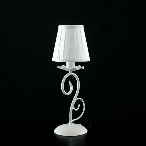 Lampe de chevet en fer blanc abat-jour blanc shabby 13x h28cm