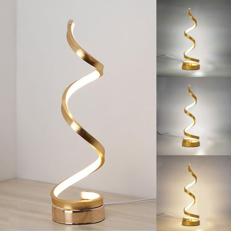 Lampe de chevet en LED spirale, Moderne Lampe de Bureau, 3 températures de couleur, Doré [Classe énergétique E]