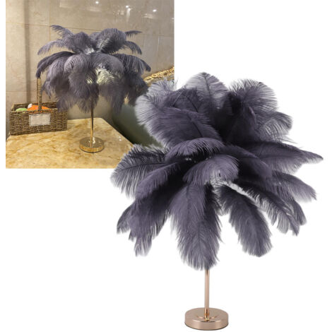 Lampe de chevet en plumes, Créatif Gris Autruche Plume Lampe De Table, Lampe à Plumes à Interrupteur Tactile, Lampe à Plumes D'autruche USB à Interrupteur Tactile