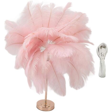 Lampe de chevet en plumes d'autruche, rechargeable, moderne, romantique et décorative, accessoire de maison