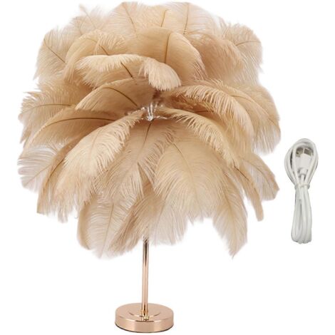 Lampe de chevet en plumes d'autruche, rechargeable, moderne, romantique et décorative, accessoire de maison