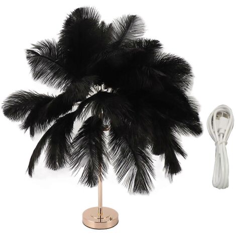 Lampe de chevet en plumes d'autruche, rechargeable, moderne, romantique et décorative, accessoire de maison