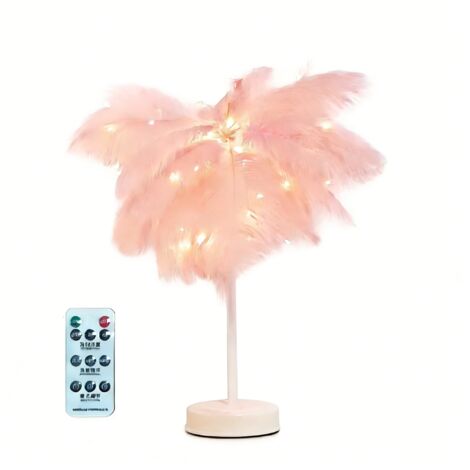 Lampe de chevet en plumes d'autruche roses - décoration de chambre/salon pour une fête - avec télécommande