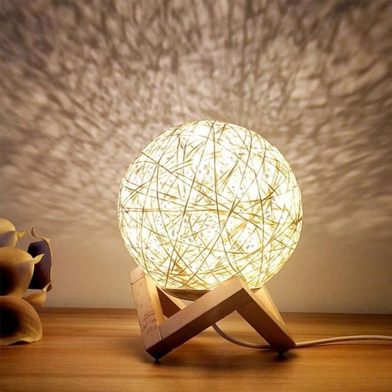 Lampe de chevet en rotin - - Résistant aux chutes - Rechargeable USB - LED
