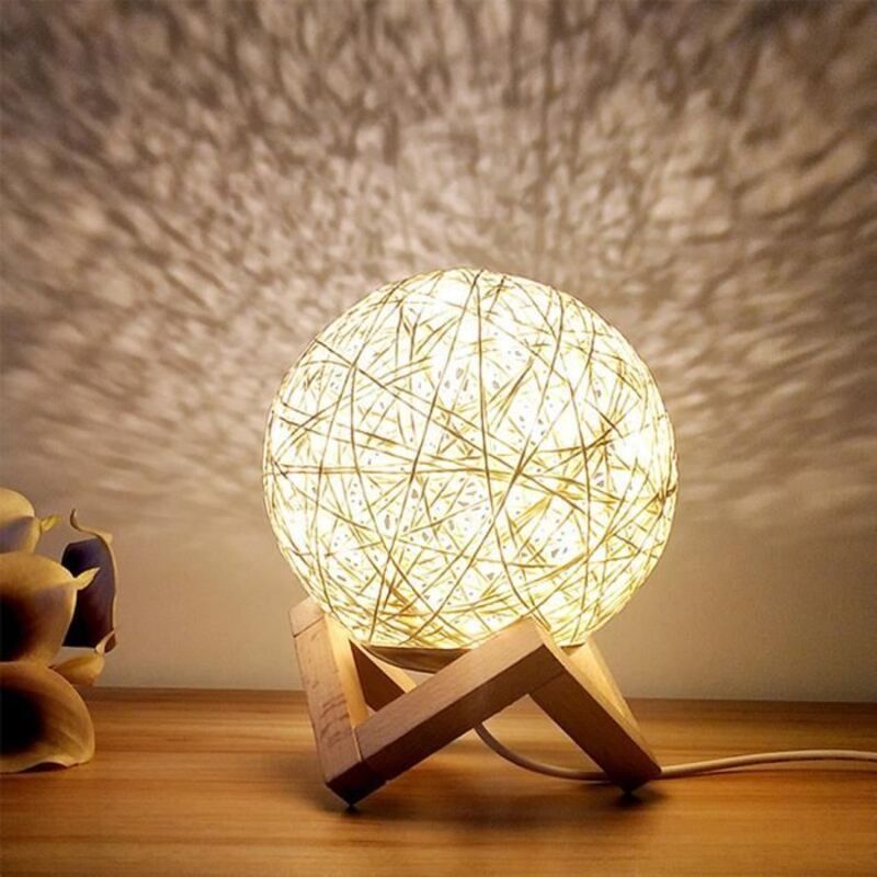 Lampe de chevet en rotin - - Résistant aux chutes - Rechargeable USB - LED